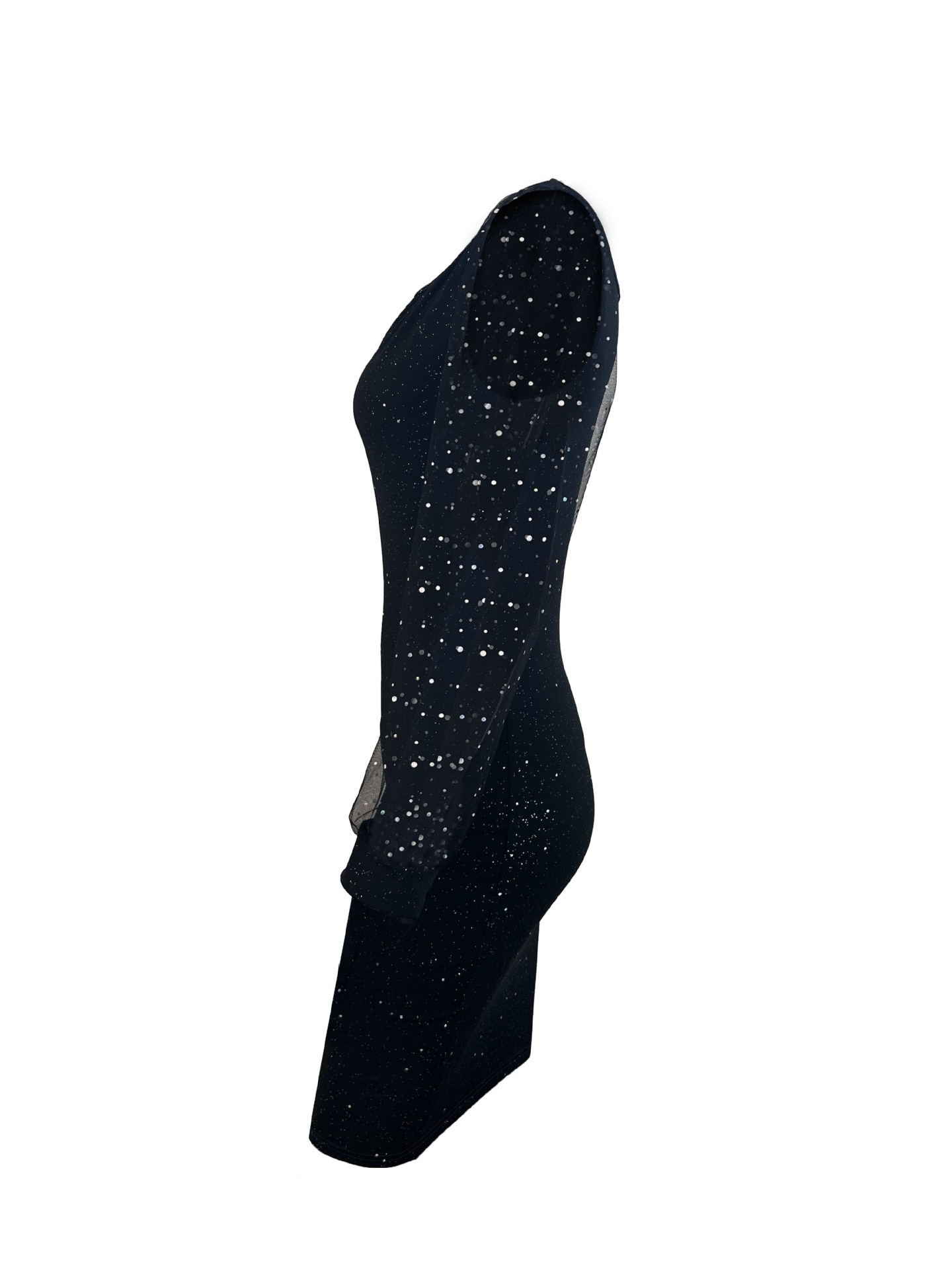 ChicShe 2025 Cross-Border New Elegant And Sexy V-Neck Mesh Sleeve Evening Gold Embellished Bodycon Women's Dress_voghion.com