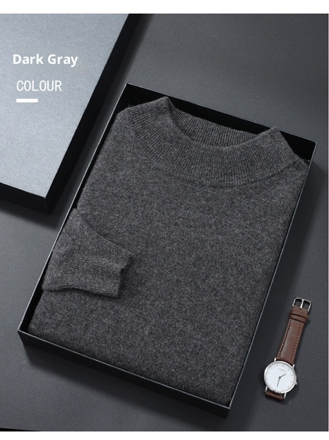 Herren-Halbrollkragenpullover aus 100 % reiner Wolle, warm, gestrickt, Übergröße, lässig, mittelhoher Kragen, Kaschmirbasis, Herbst/Winter_voghion.com