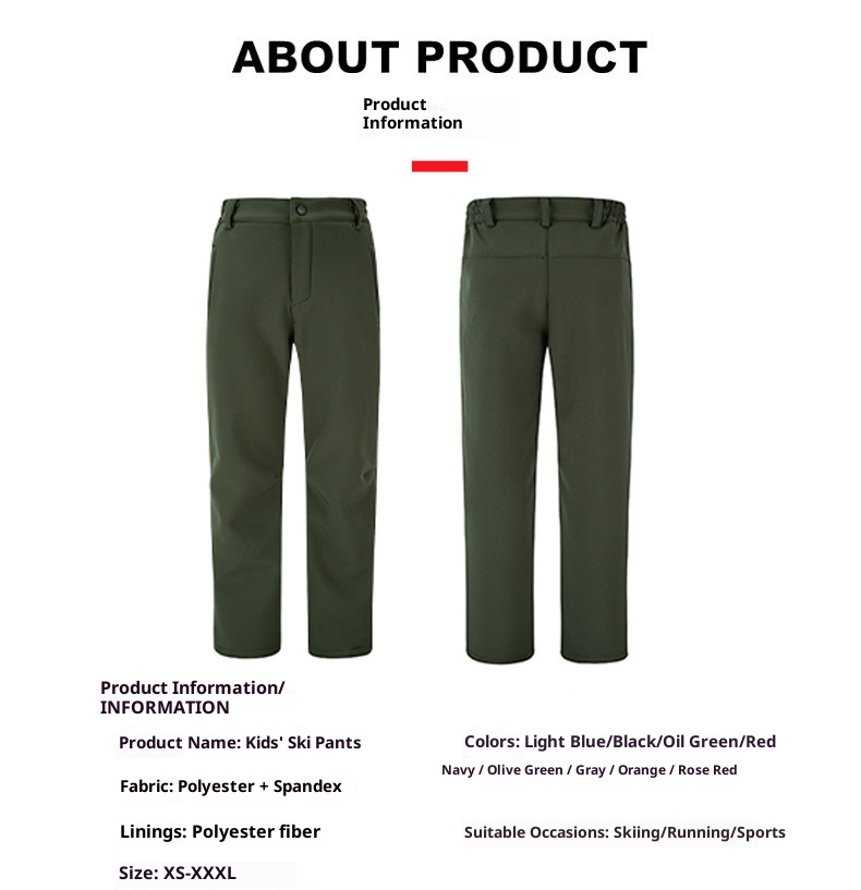 001 2023 Kinder-Fleece-gefütterte, wind- und wasserdichte, einfarbige Softshell-Wanderhose für Jungen und Mädchen, geeignet für Bergsteigen._voghion.com