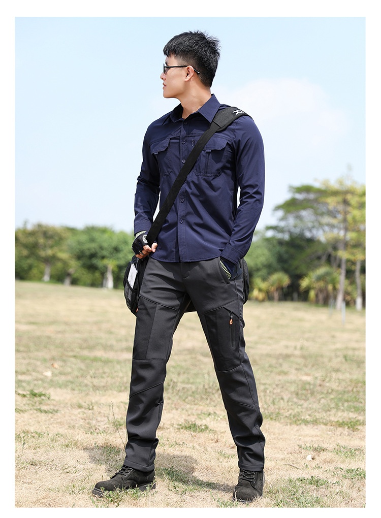 001 Outdoor Casual Long Windproof Watproof Thickened Cold-proof Warm Mountaineing Fleece Softshell Pants Men Autumn_voghion.com