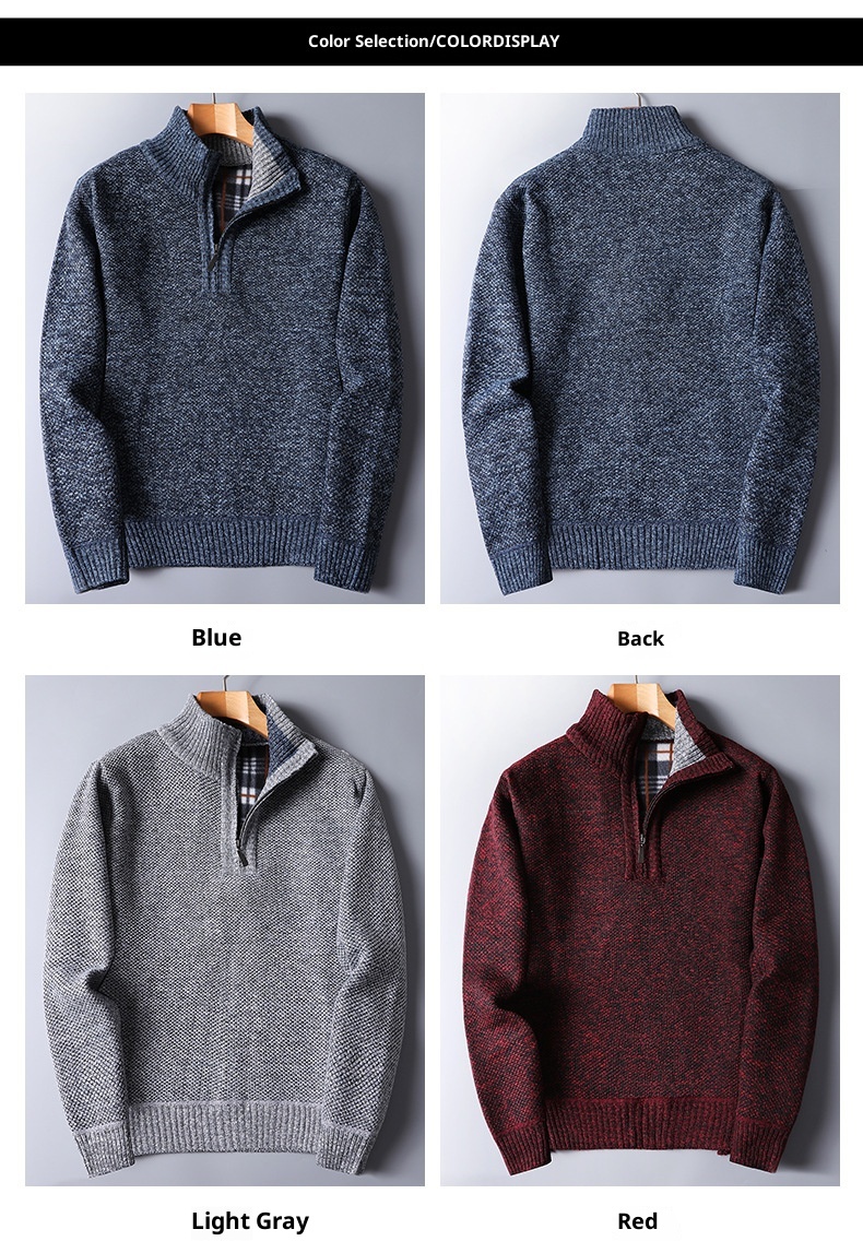Herren-Pullover mit Reißverschluss, locker gestrickt, Herbst/Winter, Fleecegefüttert, verdickt, für den Großhandel, Herren-Strickjacke mit Reißverschluss, Herbst/Winter_voghion.com