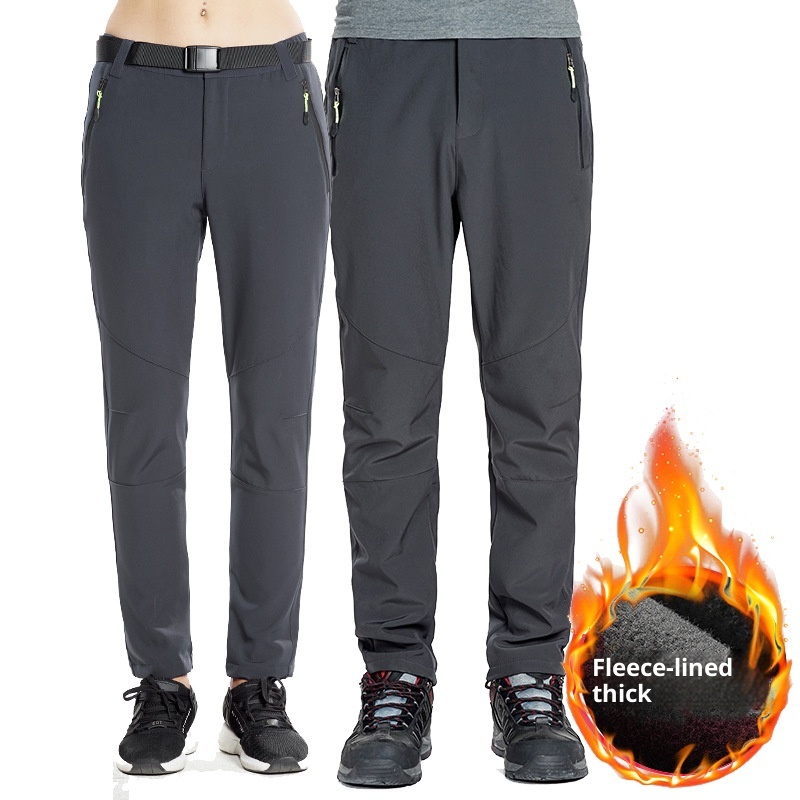 001 Outdoor Softshell Pants For Men And Women, Winter Fleece-Lined Thickened Hiking Skiing Windproof Waterproof Fleece Soft_voghion.com