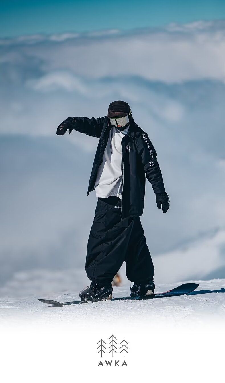001 Schwarze Snowboardhose, wasserdicht, winddicht, amerikanischer Oversize-Schneeanzug, warm_voghion.com