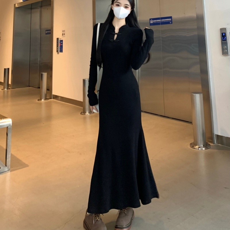 ChicShe 2025 New Chinese Style Improved Cheongsam Bodycon Long For Women Autumn Winter Plus Size Waist-Cinching Base Mermaid_voghion.com