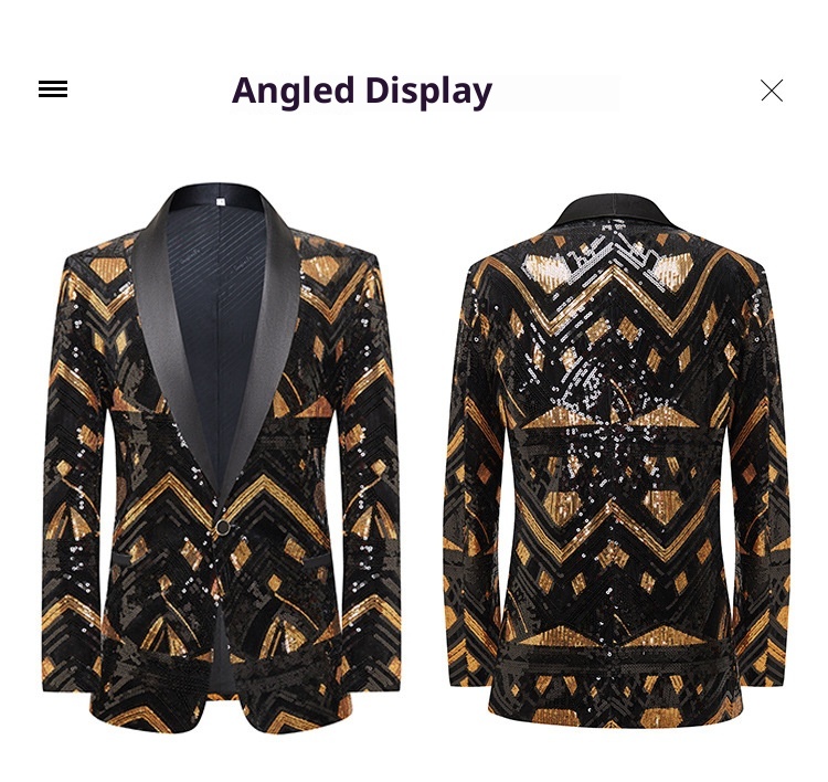 7045555501<2 QFV507045555501<2 Nuovo stile europeo e americano da uomo, blazer con paillettes nere e dorate, costume da esibizione per presentatore di night club, DJ, studio di ripresa_voghion.com