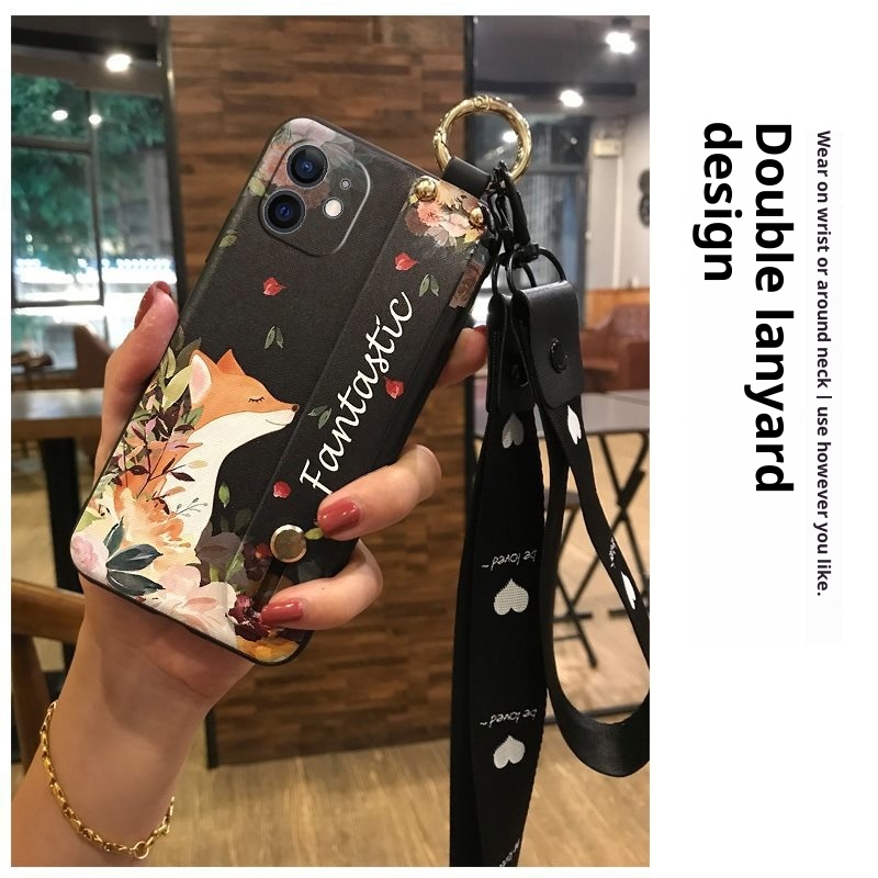 TechGlobe Compatible IPhone Case With Texture Stand Creative Dustproof Silicone Lanyard New Youth Liquid Trend_voghion.com