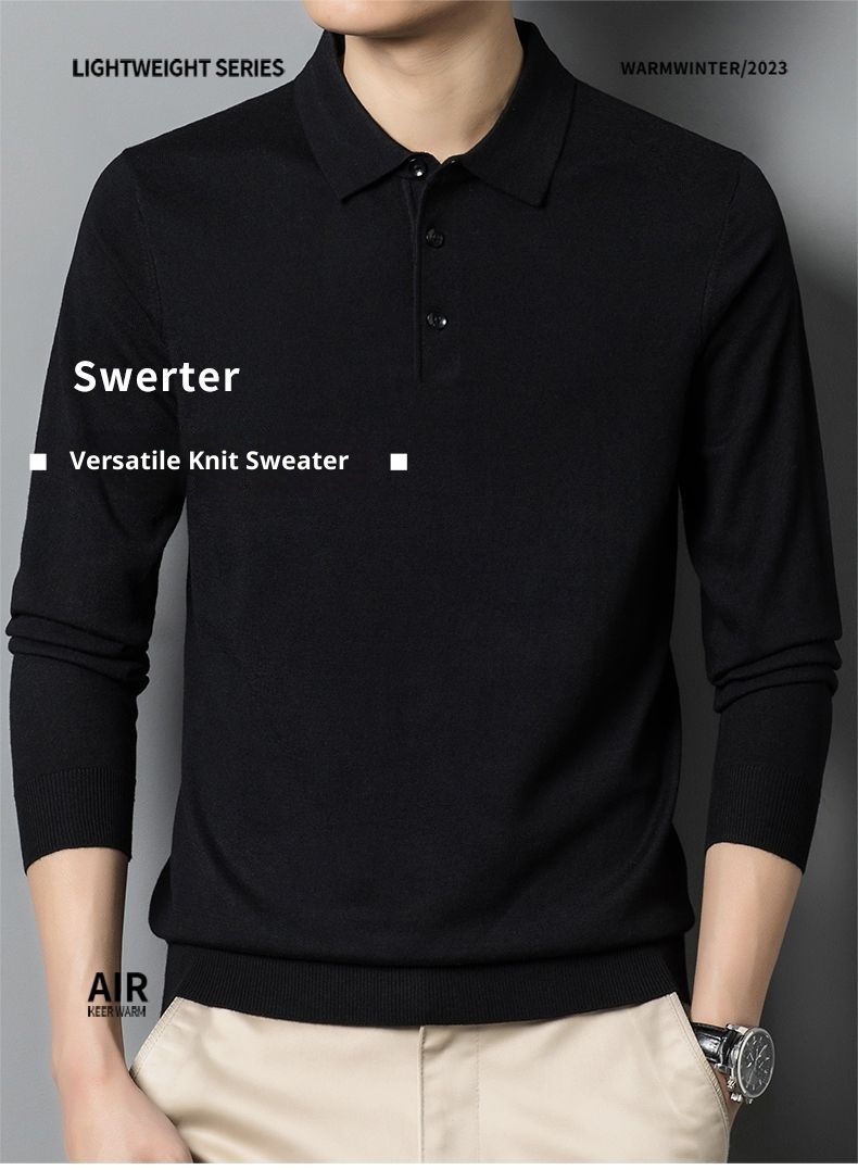 boy Boy Boy Autumn Thin Wool Men, High-End Business Turn-Down Collar Dad Sweater, Loose Base Knit Sweater For Men_voghion.com