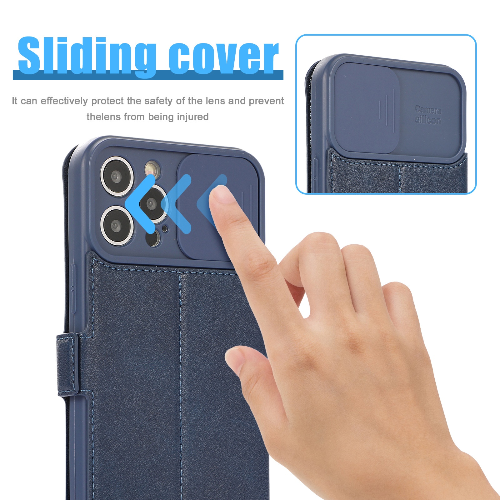 TechGlobe Wholesale Compatible IPhone 15 Pro Textured Phone 13 Multi-Card Slot Sliding Window Lens Protector Leather Case_voghion.com