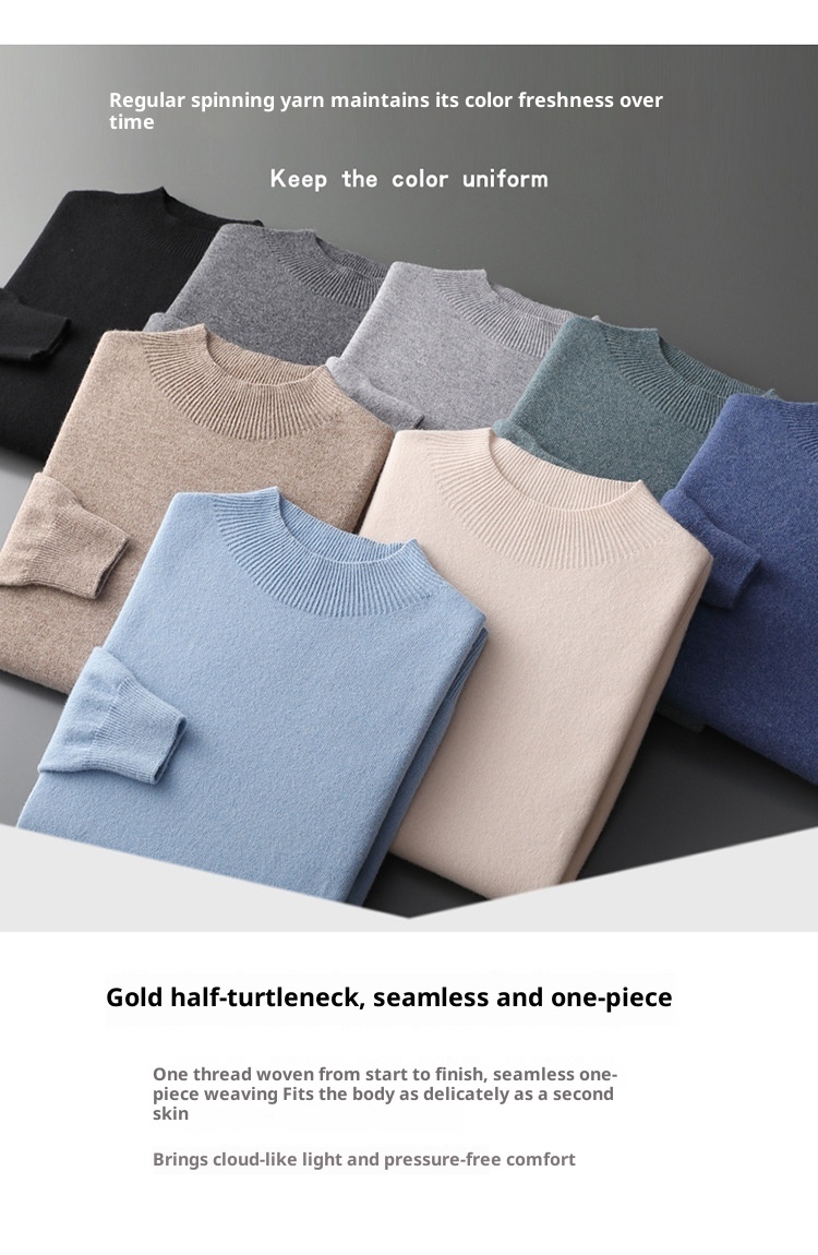 boy Boy Boy First-Line Ready-to-Wear Half Turtleneck Wool Men 2024 New Solid Color Knitted Sweater Loose Warm Pullover Base Shirt_voghion.com