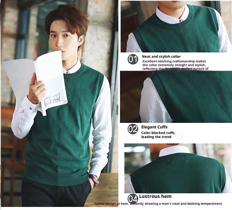 Jungen-Pullover mit Rundhalsausschnitt, einfarbig, ärmellos, gestrickt, aus Wolle, Herrenpullover_voghion.com