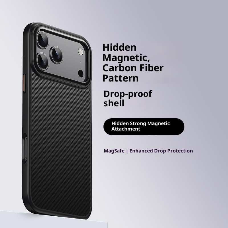 TechGlobe Kevlar Compatible IPhone 17 Pro Carbon Fiber Pattern Phone Invisible Magnetic Air Shockproof Protective Case_voghion.com