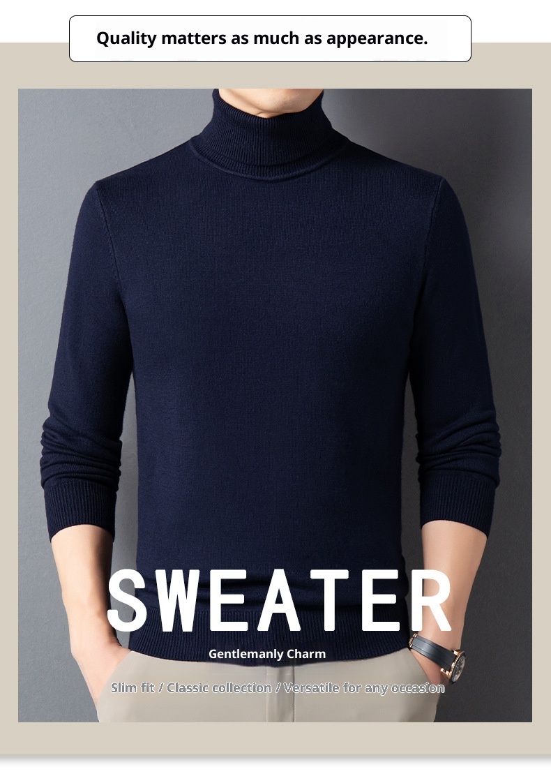 Maglione da uomo di mezza età, casual, lavorato a maglia, a collo alto, doppio risvolto, per il commercio estero transfrontaliero, autunno inverno_voghion.com