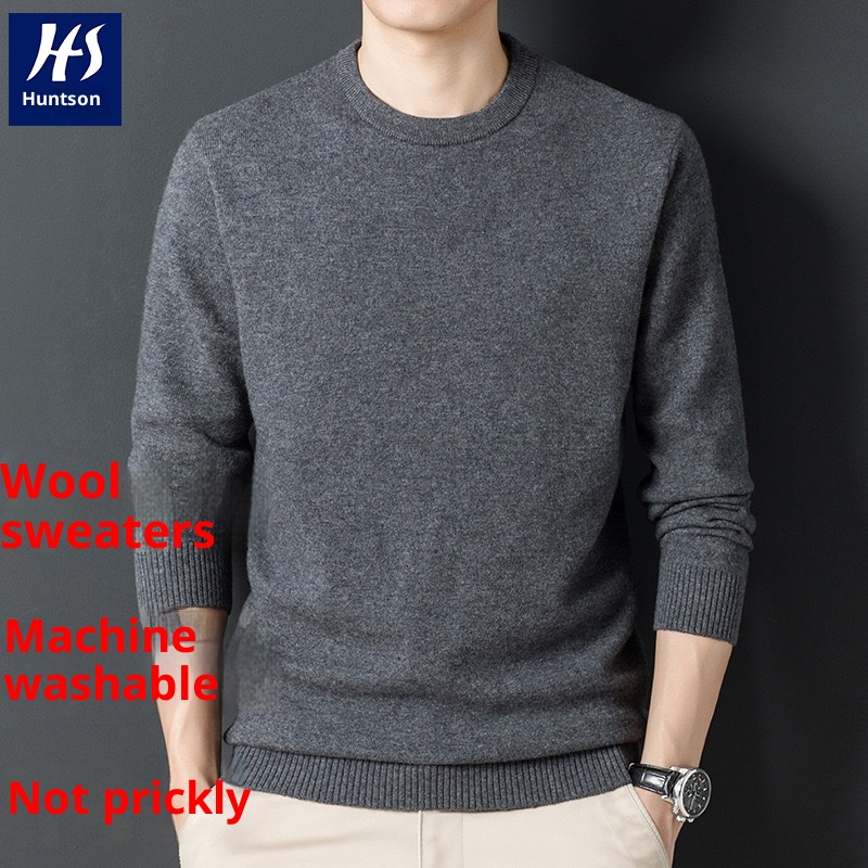 ragazzo Ragazzo Ragazzo Hunterson Abbigliamento Autunno Inverno Nuovo 450g Maglione da uomo in lana con collo rotondo caldo e base spessa per uomo_voghion.com