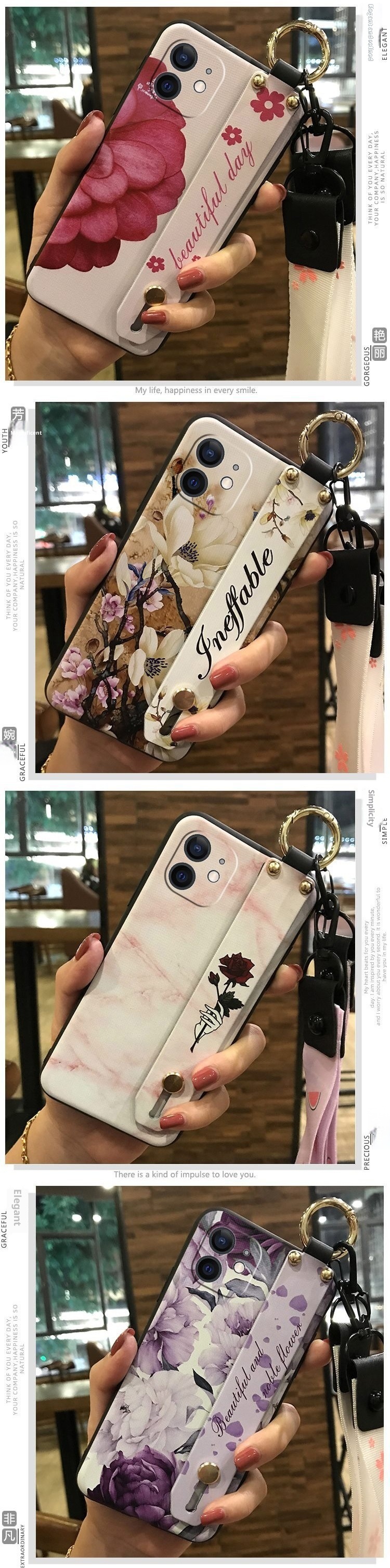 TechGlobe Compatible IPhone Case With Texture Stand Creative Dustproof Silicone Lanyard New Youth Liquid Trend_voghion.com