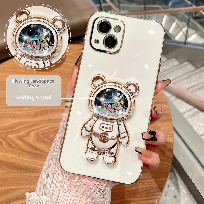 TechGlobe-kompatible, galvanisierte 16-Zoll-Handyhülle mit flüssigem Sand, kreativer 13 Pro Max- und Internet-Promi-Motiv, neuer Weltraumbär_voghion.com
