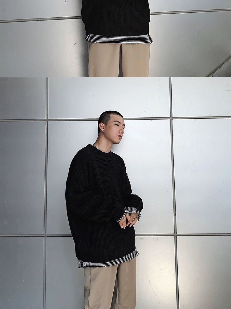 boy Boy Boy Round Neck Sweater Men 2025 New Autumn Winter Inner Layer Base Knitwear Loose Thickened Ins Korean Style Trendy_voghion.com