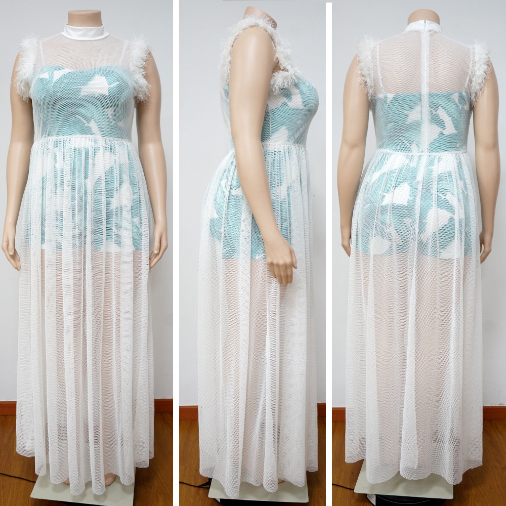 ChicShe Robe longue deux-pièces élégante et sexy en résille transparente grande taille, style transfrontalier européen et américain_voghion.com