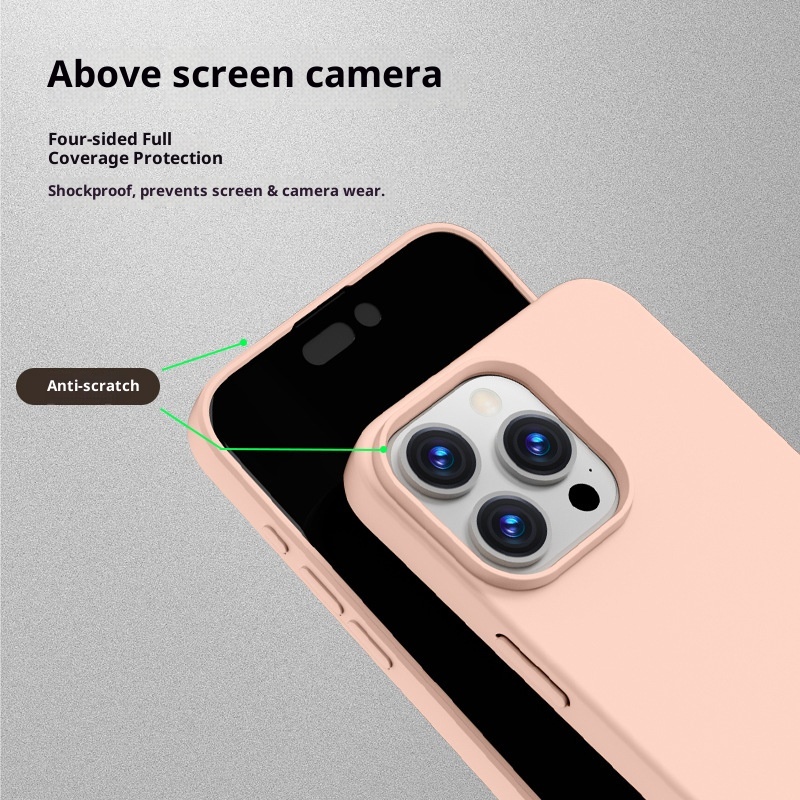 Custodia protettiva anti-caduta a copertura totale TechGlobe adatta per iPhone 14, in silicone liquido con bordo dritto e foro grande, per iPhone 15_voghion.com