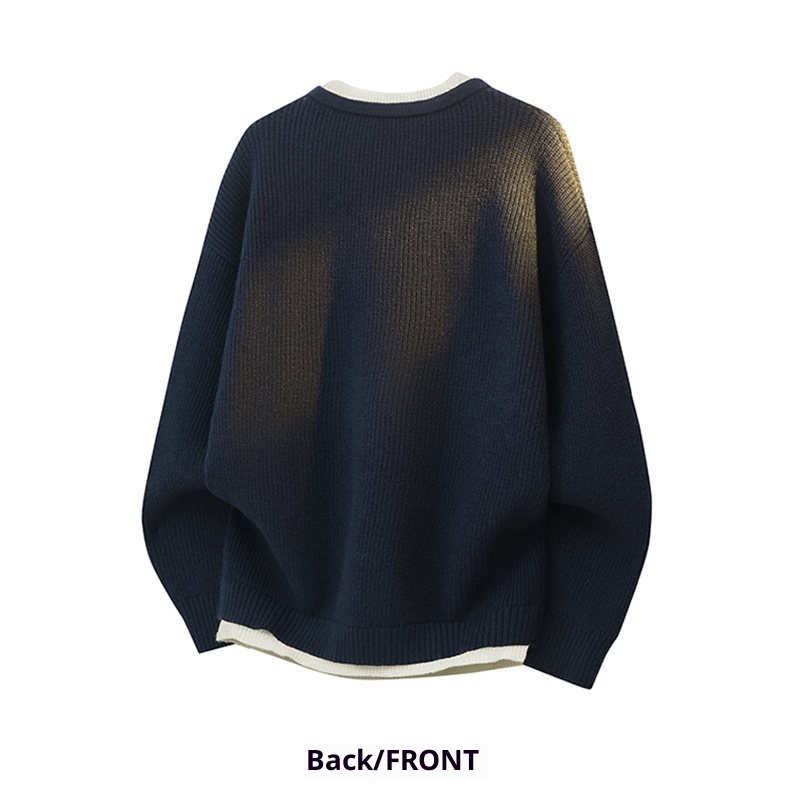 boy Boy Boy Cross-Border Autumn Winter Two-Piece Knitted Sweater Men's Lazy Style Pullover Loose Fit Base Layer_voghion.com