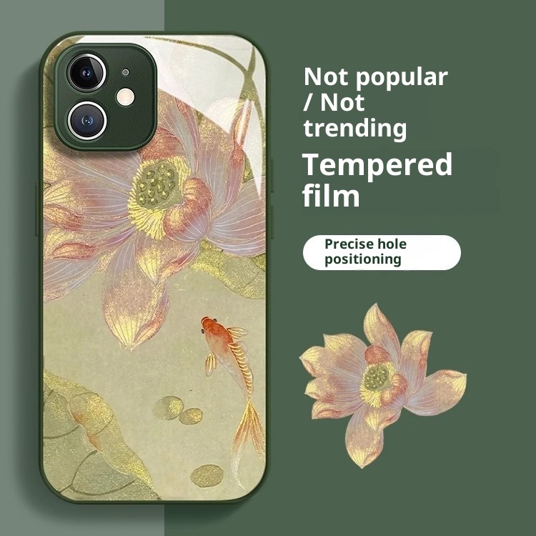 TechGlobe Koi Lotus Suitable For 15 National Trend Phone Case IPhone 13 Pro Liquid 12 Glass 7 High-end Full Coverage_voghion.com