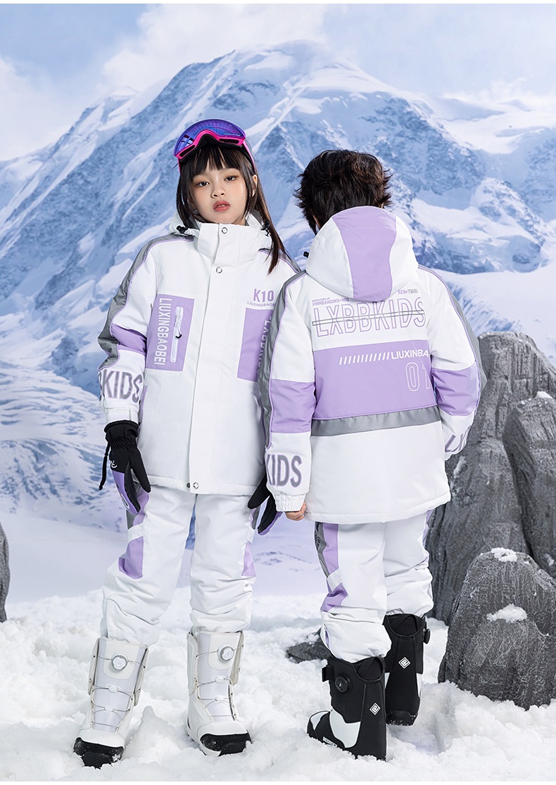 001 Neuer Kinderanzug für Jungen und Mädchen, Winter-Outdoor-Windschutz, wasserabweisend, warm, dicke Skijacke und -hose_voghion.com