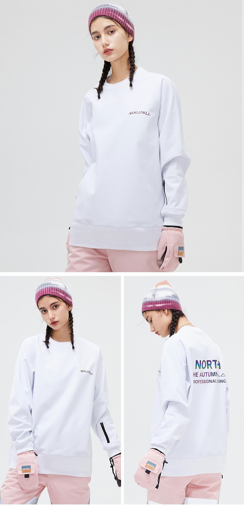 001 Bluza z kapturem, wiatroszczelna, wodoodporna, snowboardowa, narciarska, dla kobiet i mężczyzn, z okrągłym dekoltem, z kolorowym odblaskowym polarem, modne spodnie z szelkami_voghion.com