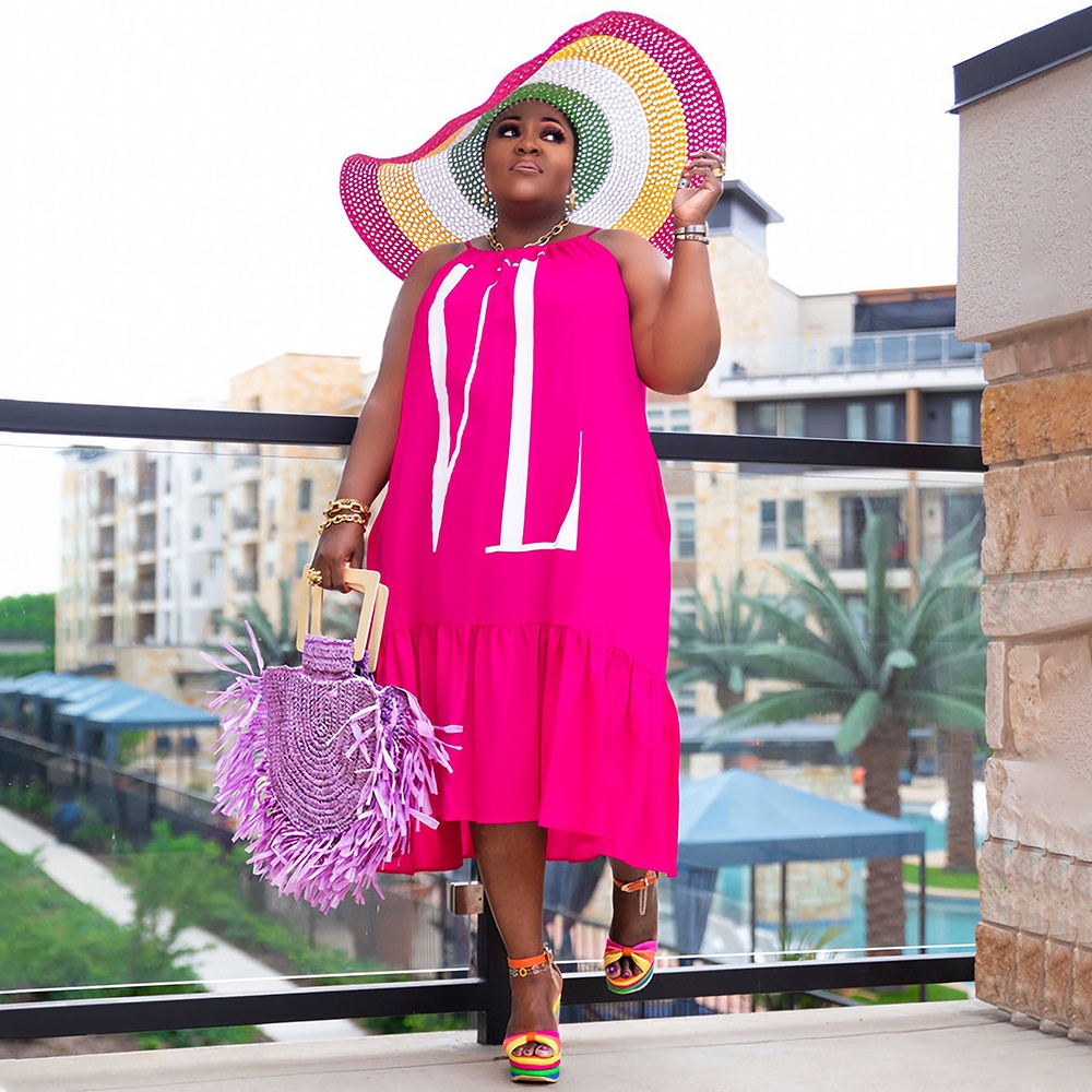 ChicShe European And American Plus Size Women's Fashion Casual Solid Color Positioning Print Nightclub Style Loose Strap Ruffle_voghion.com