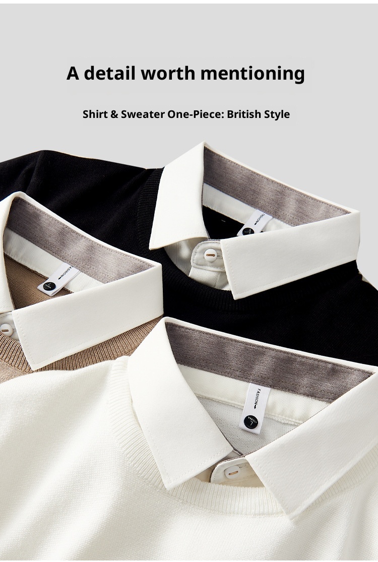 boy Boy Boy Two-Piece Kitted Autum Witer Custom Prited Shirt Collar Me's Ier Wear High-Ed Feel Top Base Sweater_voghion.com