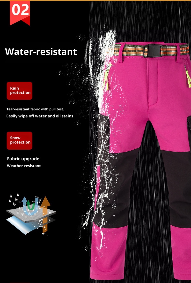 001 Children's Autumn Winter Softshell Boys Girls Students School Color Block Reflective Windproof Waterproof Warm Ski Pants_voghion.com