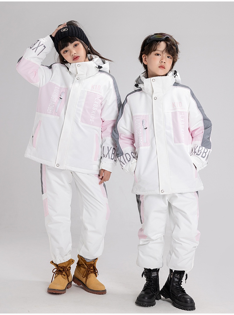 001 Neuer Kinderanzug für Jungen und Mädchen, Winter-Outdoor-Windschutz, wasserabweisend, warm, dicke Skijacke und -hose_voghion.com