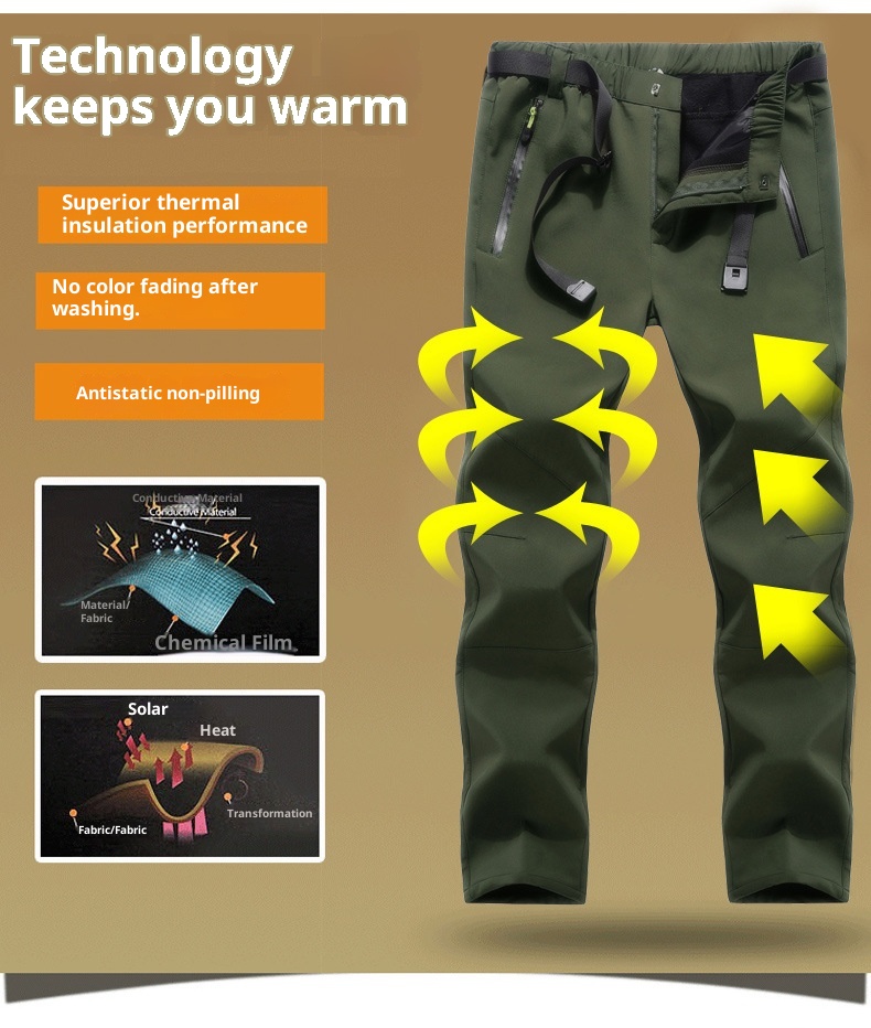 001 Outdoor Softshell Pants For Men And Women, Winter Fleece-Lined Thickened Hiking Skiing Windproof Waterproof Fleece Soft_voghion.com