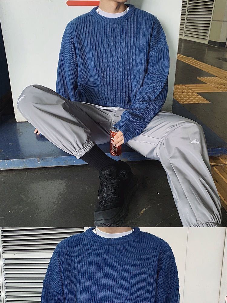 boy Boy Boy Round Neck Sweater Men 2025 New Autumn Winter Inner Layer Base Knitwear Loose Thickened Ins Korean Style Trendy_voghion.com