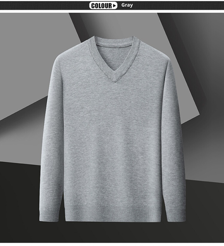 Maglione da uomo in maglia con scollo a V, 100% lana primaverile e autunnale, per la mezza età, caldo e comodo_voghion.com