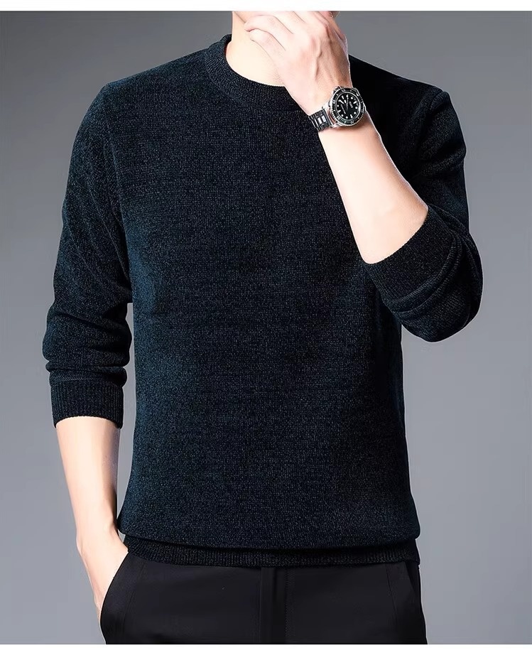 Maglione spesso foderato in pile di ciniglia e autunno più venduto da ragazzo, maglia invernale da uomo, strato di base alla moda_voghion.com