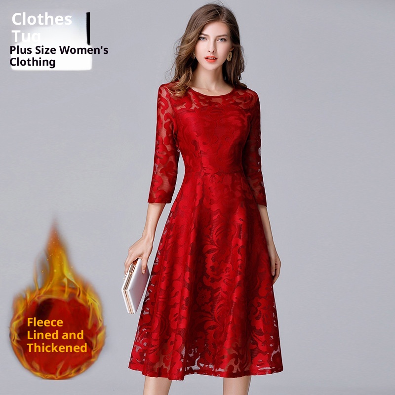 ChicShe Flared Lace European And American Fashion Plus Size Simple Loose Mid-Length Casual Dress Factory Direct Sale_voghion.com