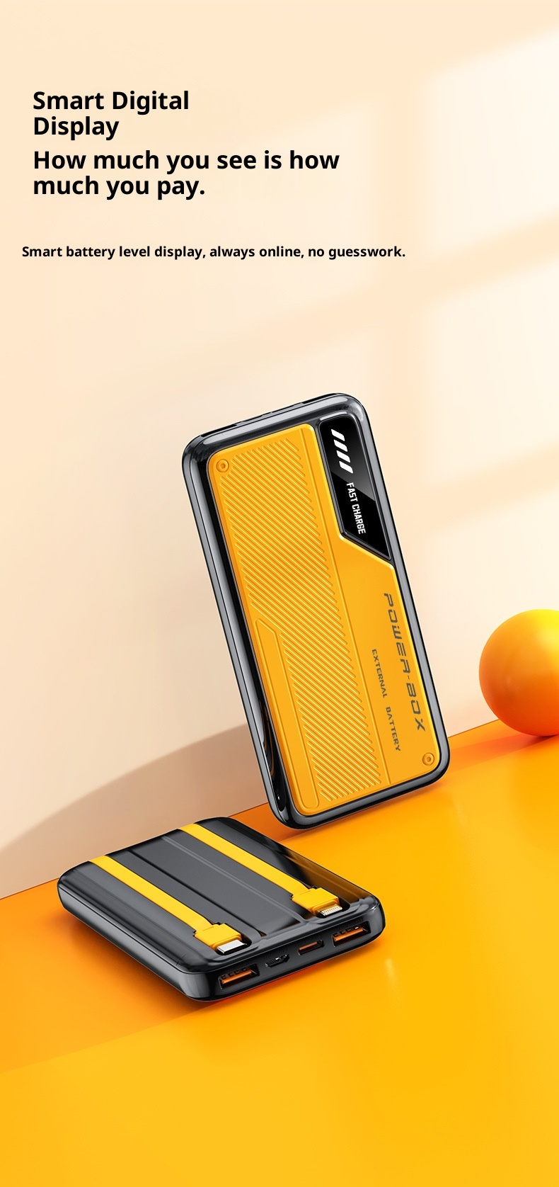 techglobe 66W Fast Charging 10000mAh 20000mAh Built-in Cable New Model Bank Ultra-thin Portable Mobile Power Supply Wholesale_voghion.com