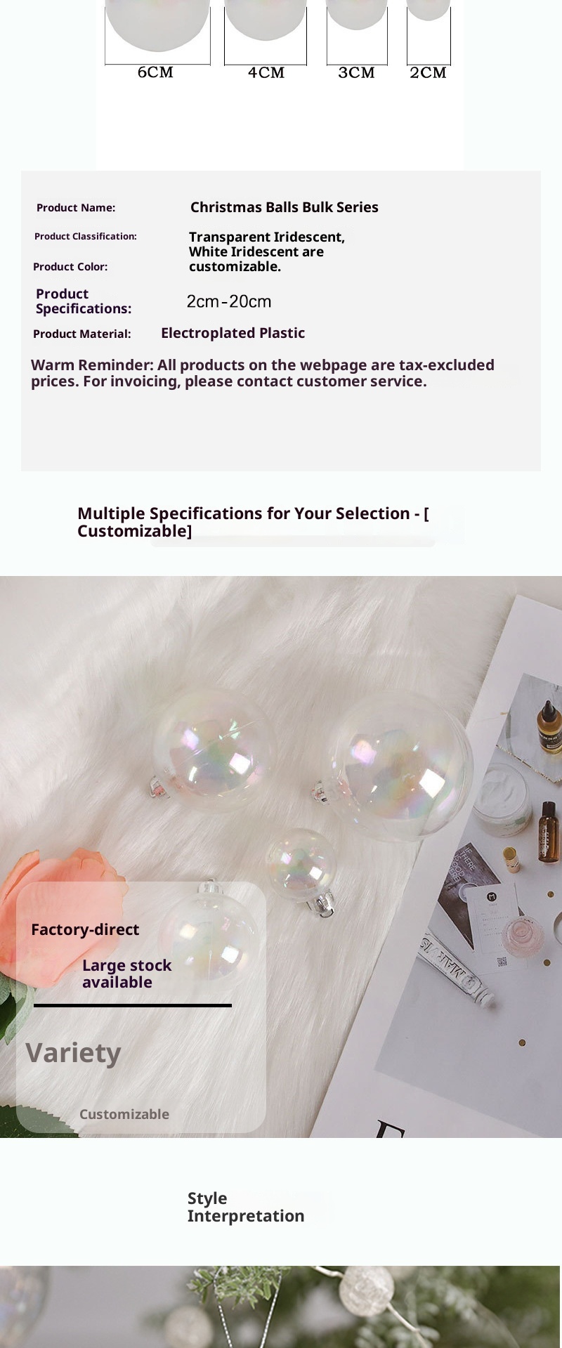 Lillian Source Factory Supply Palline decorative colorate bianche iridescenti in PET per alberi di Natale, ornamenti da appendere, galvanizzati_voghion.com