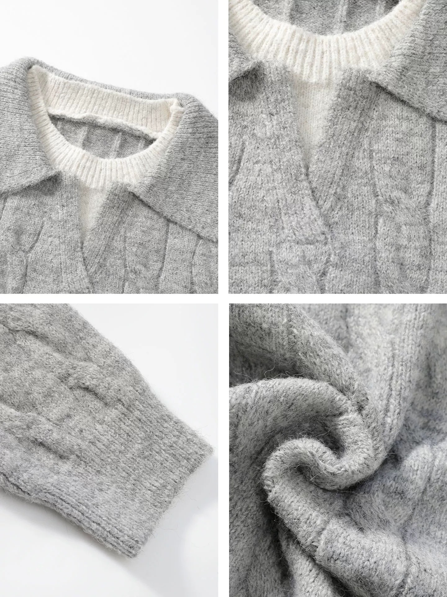 Maglione pullover in maglia a trecce con colletto rovesciato, da uomo, in due pezzi, stile pigro, con scollo a V, per autunno e inverno_voghion.com