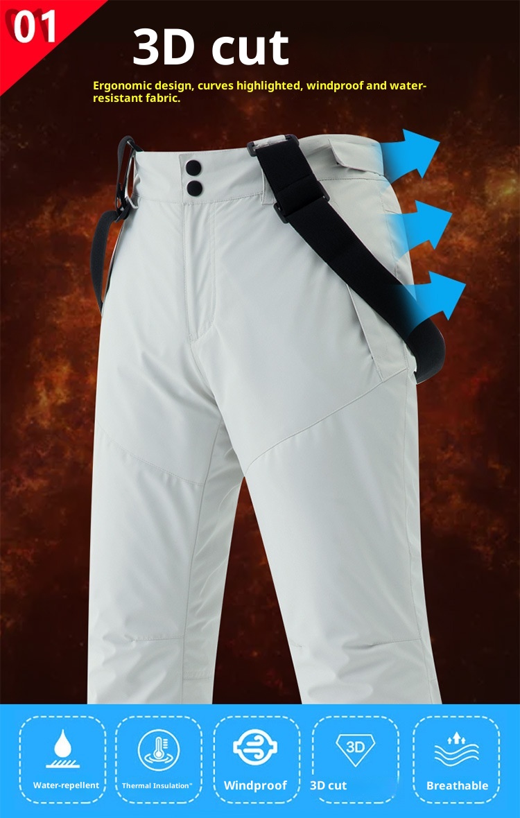 001 Takım Tek Çift Tahta Erkek ve Kadın Salopet Rüzgar Geçirmez Su Geçirmez Sıcak Kar Slim Fit Kore Kayak Pantolonu_voghion.com