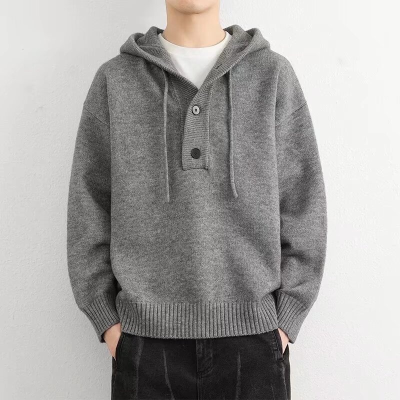 boy Boy Boy 2025 Spring Autumn Winter New Cardigan American Retro Casual Lazy Style V-neck Knitted Sweater Men's Solid Color Jacket_voghion.com