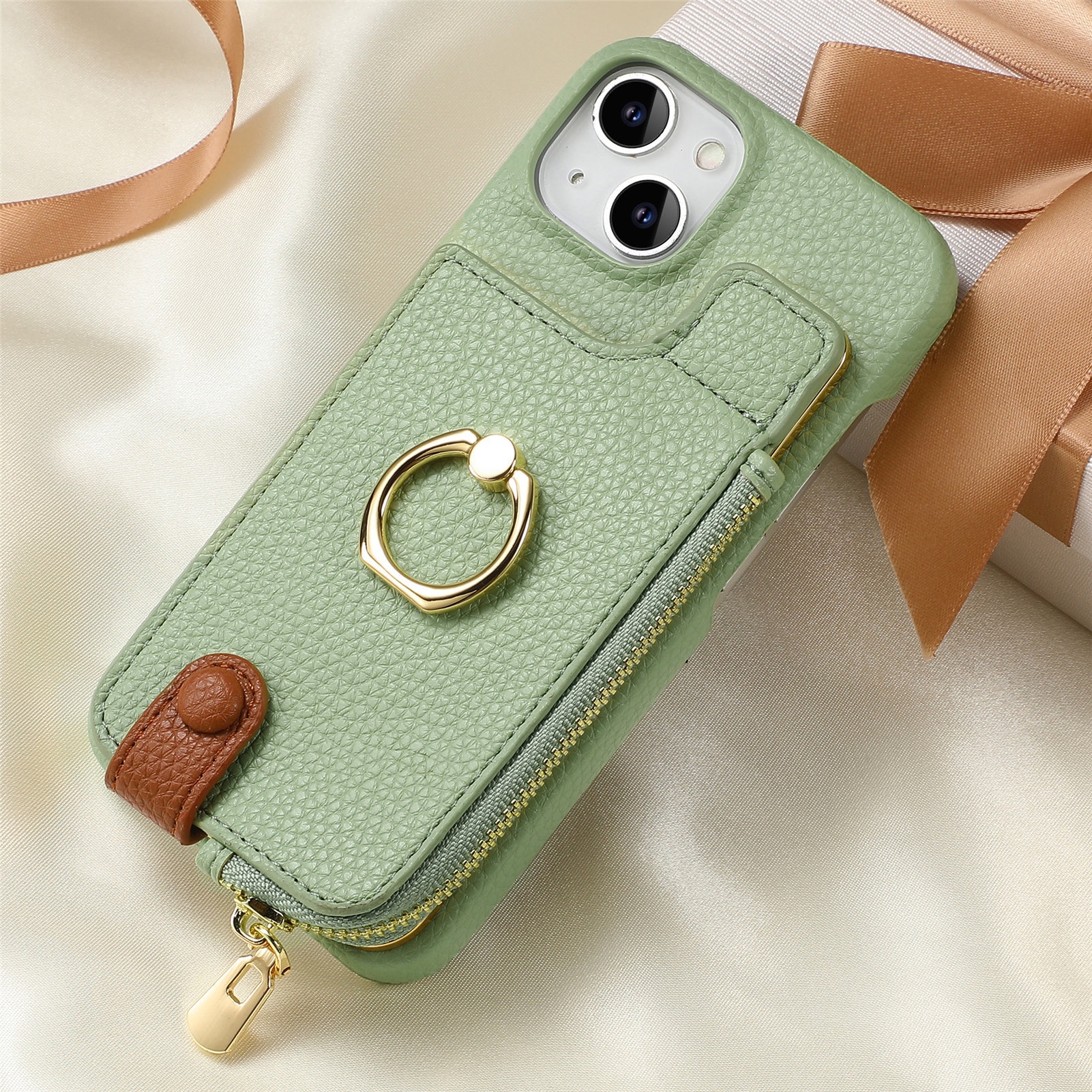 TechGlobe Compatible With 17 Air Lychee Texture Top And Bottom Opening Electroplated Oil Edge Solid Color Ring Card Slot_voghion.com