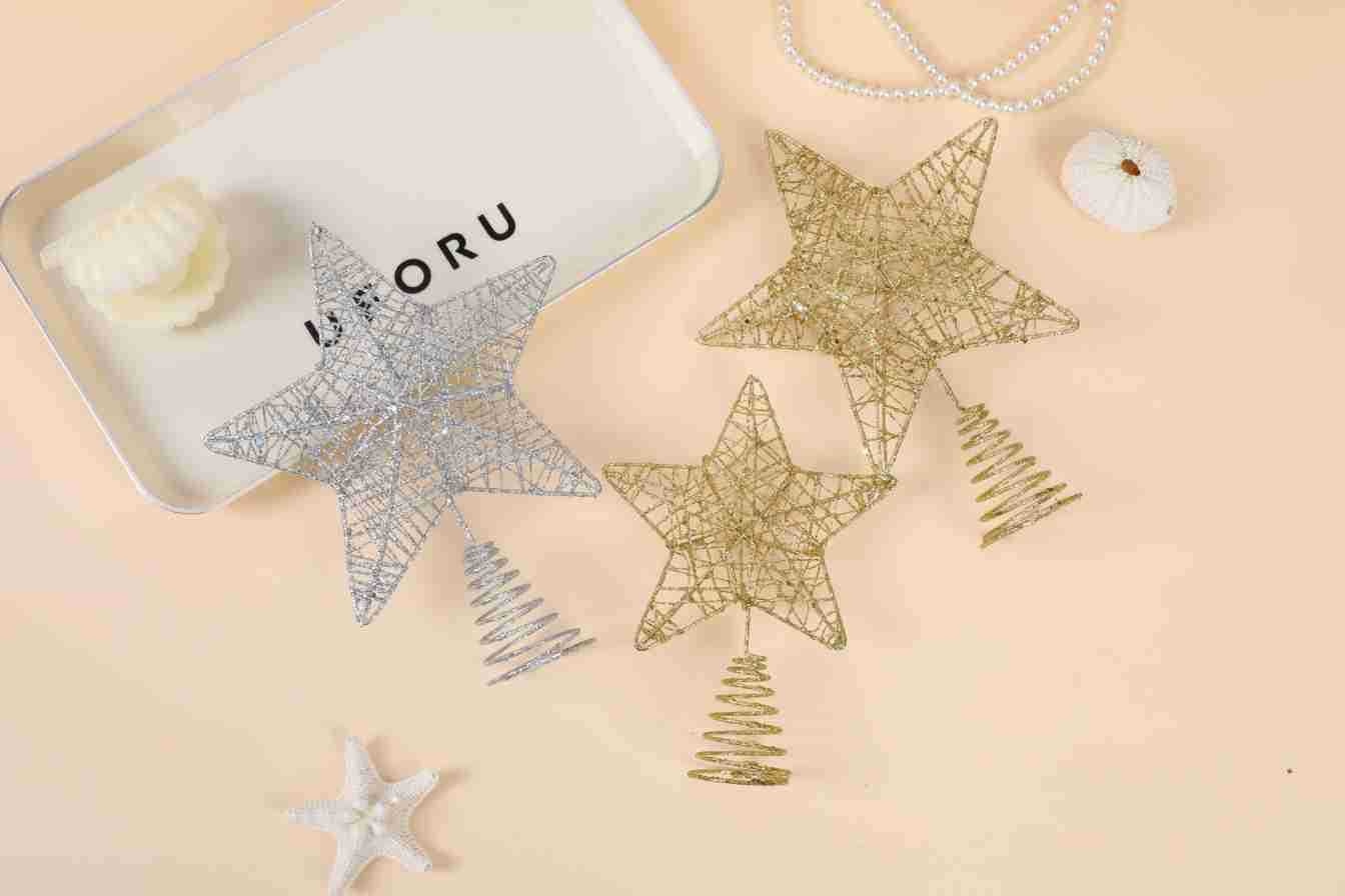 Étoile de Noël Lillian 20 cm 3D saupoudrée de poudre, petite étoile à cinq branches, accessoire de décoration pour sapin._voghion.com