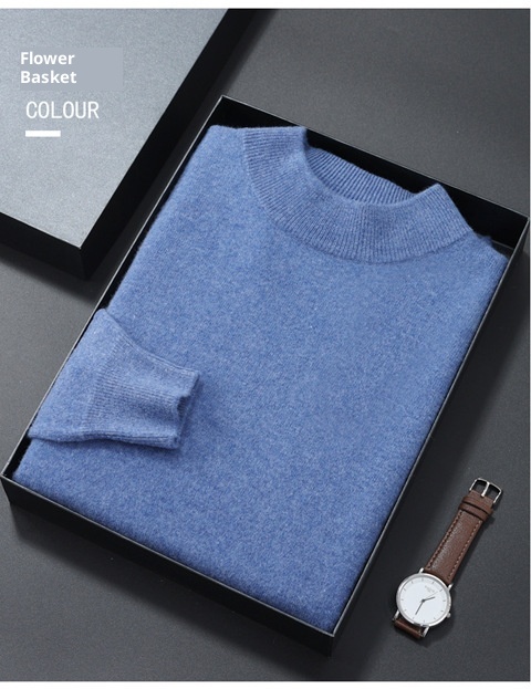 Herren-Halbrollkragenpullover aus 100 % reiner Wolle, warm, gestrickt, Übergröße, lässig, mittelhoher Kragen, Kaschmirbasis, Herbst/Winter_voghion.com