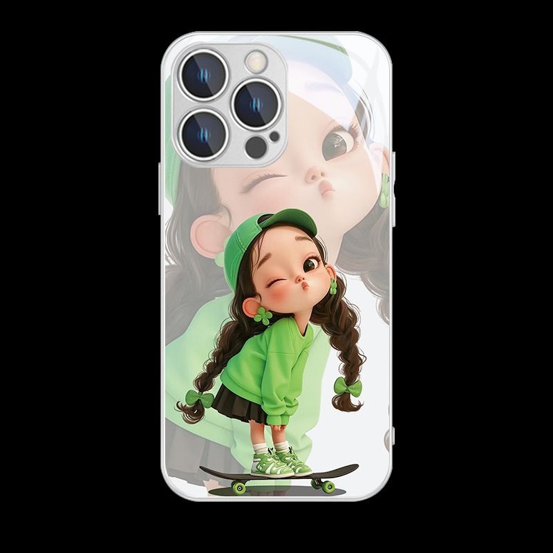 TechGlobe Skateboard 16/15 Pro Phone Case 14 Glass 15 New Trendy 12/11/XS Cute Girl_voghion.com