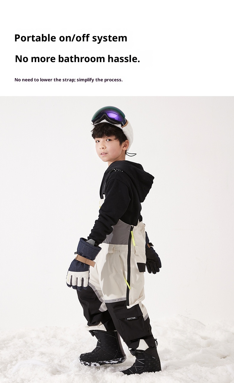 001 VECTOR Children's Overalls Ski Boys Girls Color Block Warm Waterproof Windproof New Style Suspender Pants_voghion.com
