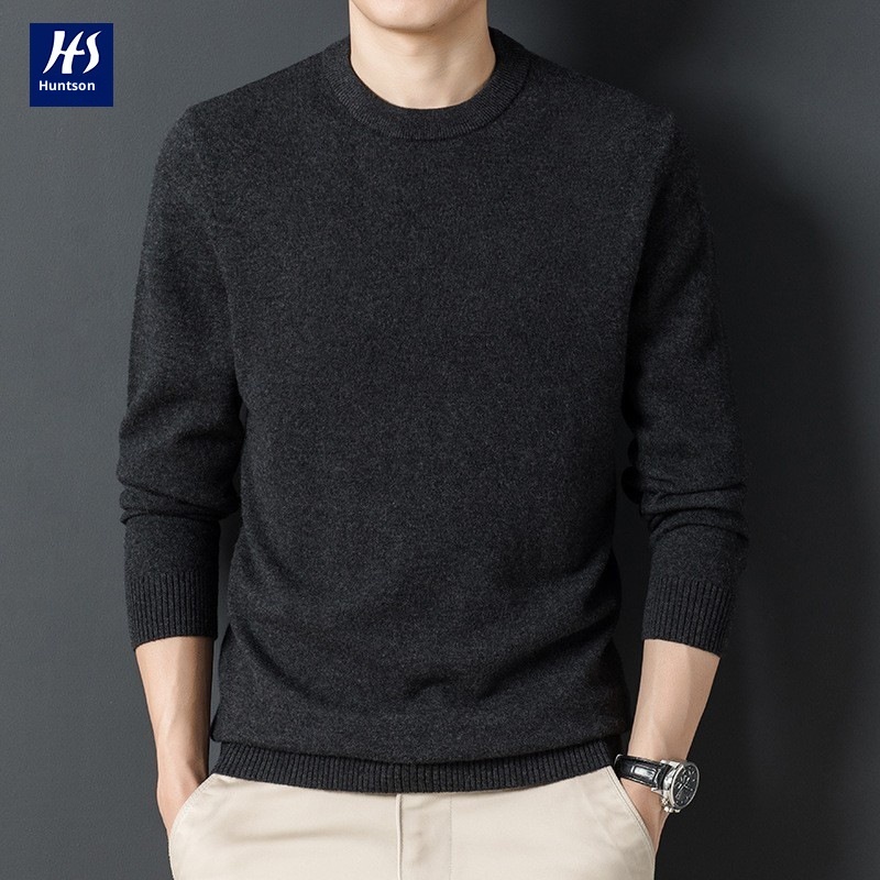 ragazzo Ragazzo Ragazzo Hunterson Abbigliamento Autunno Inverno Nuovo 450g Maglione da uomo in lana con collo rotondo caldo e base spessa per uomo_voghion.com