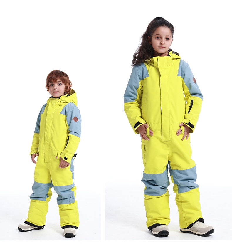 001 New Children's Ski One-Piece Girls' Set Color Block Waterproof Windproof Warm Single And Double Board Suit Snow Pants_voghion.com