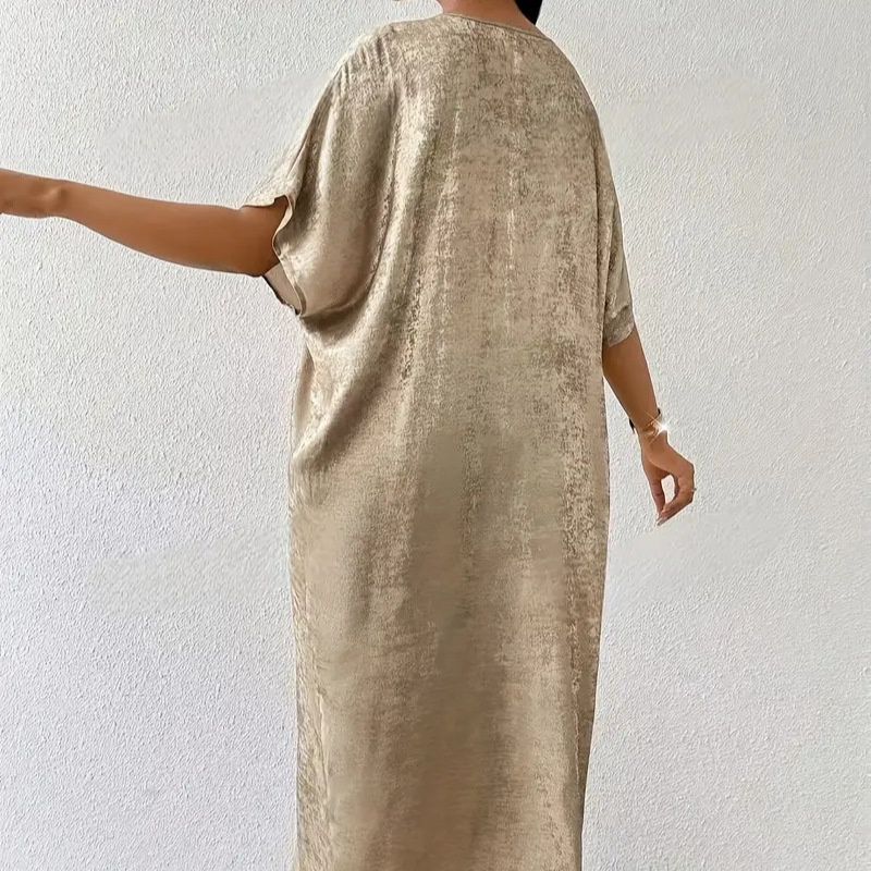 ChicShe Elegant Gold V-Neck Split Long Robe Dress High Waist Fashionable Temperament Plus Size Women's Clothing_voghion.com