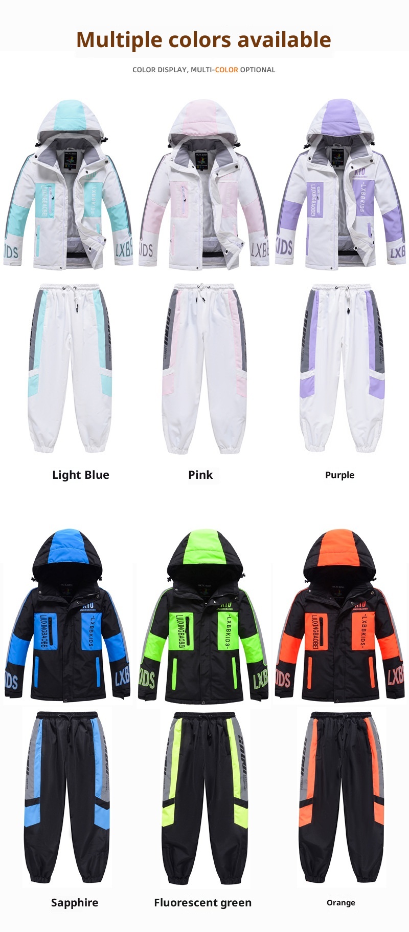 001 Neuer Kinderanzug für Jungen und Mädchen, Winter-Outdoor-Windschutz, wasserabweisend, warm, dicke Skijacke und -hose_voghion.com