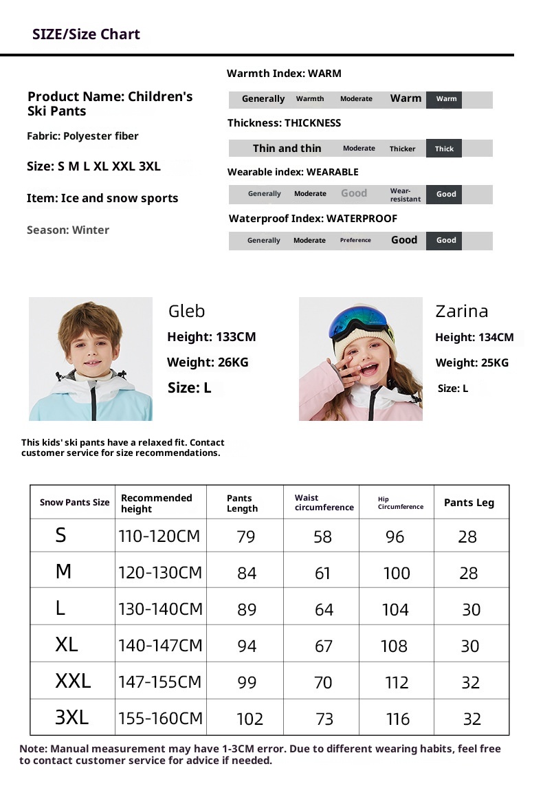 001 Yeni Çocuk Kayak Pantolonu Erkek Kız Kış Su Geçirmez Sıcak Açık Hava Snowboard Tulumları Soğuğa Dayanıklı_voghion.com